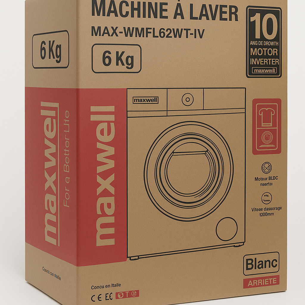Machine à laver Maxwell, modèle MAX-WMFL62WT-IV